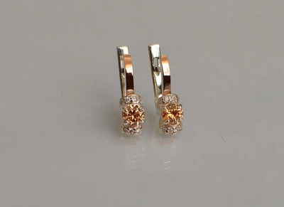 Серебряные серьги с золотом Silverstyle 137с, цвет камня светло-коричневый