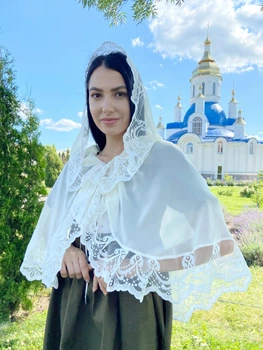 Накидка палантин для храма Family Tradition шифон с кружевом 50 см айвори Грёзы