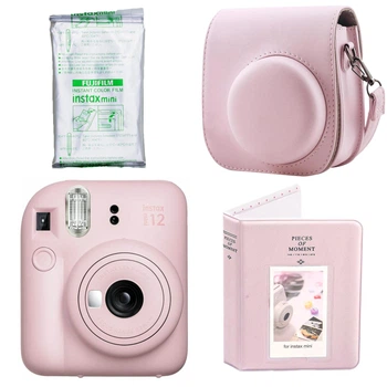 Набор Камера моментальной печати Fujifilm INSTAX Mini 12 Blossom Pink / Чехол розовый / Картридж 10 фото / Фотоальбом розовый на 64 снимка + Подарочная упаковка