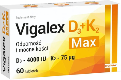 Kompleks witamin Biofarm Vigalex D3 + K2 Max 60 tabs (5907695218596)