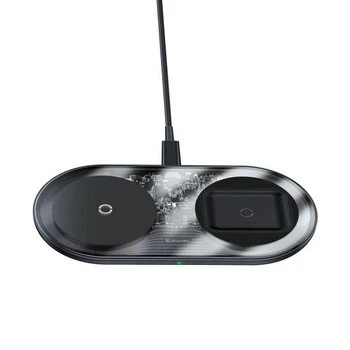 Бездротовий зарядний пристрій Baseus Simple 2in1 For Phone + Pods Pro Wireless Charger с технологією Qi 15W WXJK-CA02) Transparent