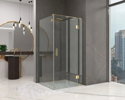 Стеклянная душевая VIZUAL GLASS MOON GOLD 700х700х2000мм Прозрачная Левосторонняя в золотой фурнитуре