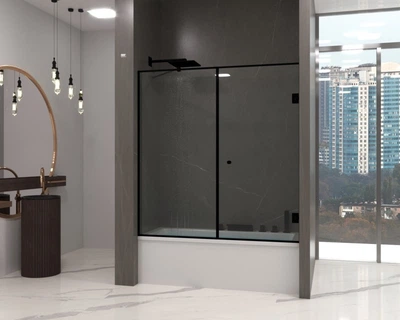 Шторка на ванну Atlantis Glass MENTAL LOFT 2000х1400 мм Прозора Універсальна з чорною фурнітурою