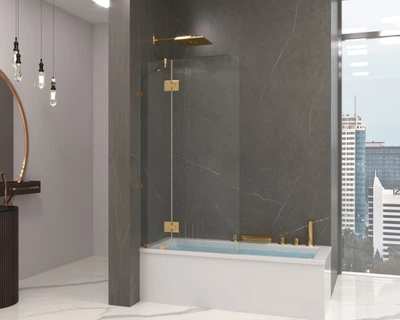 Шторка на ванну 1100х1400 мм Atlantis Glass SKY GOLD Поворотная Универсальная в золотой фурнитуре