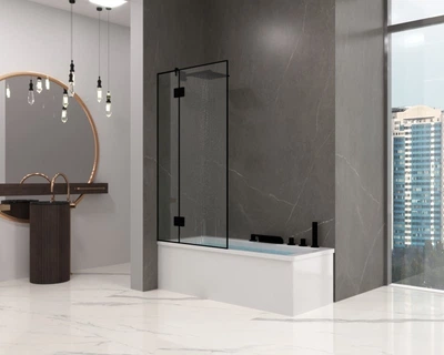 Шторка на ванну 800х1400 мм Atlantis Glass SKY LOFT Поворотная Универсальная в черной фурнитуре