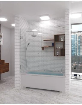 Шторка на ванну Atlantis Glass MENTAL GOLD 1500х1400 мм Прозрачная Универсальная в золотой фурнитуре