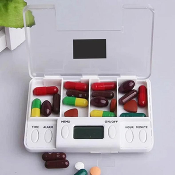 Электронная таблетница / органайзер с таймером, контейнер для таблеток и лекарств, 4 отделения, цв. белый (82222996)