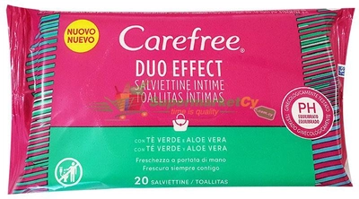Серветки для інтимної гігієни Carefree Duo Effect With Green Tea & Aloe Vera 20 шт (3574661506272)
