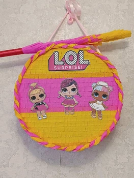 Піньята кукли ЛОЛ "LOL"- рожево-жовта 38*38*10 + палиця для розбиття