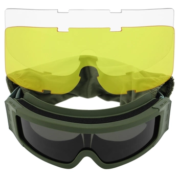 Окуляри захисні маска зі змінними лінзами та чохлом SPOSUNE JY-027-3 оправа оливкова колір лінз сірий