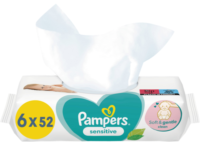 Дитячі вологі серветки Pampers Sensitive 6х52 шт (8001841041452)