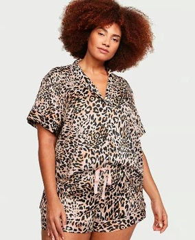 Пижама Victoria's Secret сатиновая M леопардовая шорты+рубашка Satin Short Pajama Set