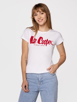 Koszulka damska bawełniana Lee Cooper LOGAN3-3030 M Biały/Czerwony (5904347388973)