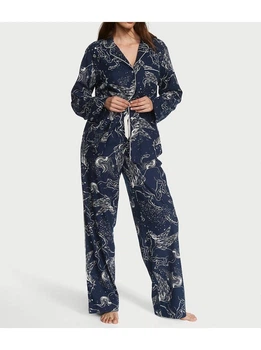 Пижама (рубашка + штаны) Victoria's Secret Flannel Long Pj set Noir Navy Pegasus XS