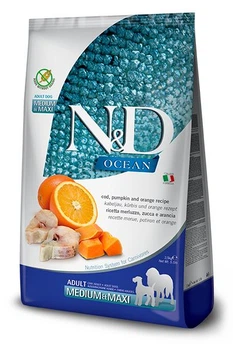 Беззерновой сухой корм Farmina N&D Grain Free OCEAN COD, PUMPKIN & ORANGE ADULT MEDIUM & MAXI для собак средних и крупных пород с треской и апельсином 2,5 кг