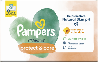 Chusteczki nawilżane dla niemowląt Pampers Harmonie Protect&Care Calendula 9x44 szt (8700216250559