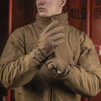 Защитные перчатки с утеплителем Thinsulate и сенсорными накладками / Утепленные Варежки M-TAC Soft Shell койот