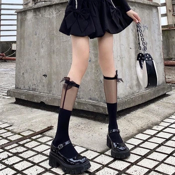 Жіночі капронові гольфи з бантиками гетри довгі шкарпетки Honey Fashion Accessories 35-39 чорний (1-197)