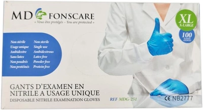 Перчатки смотровые медицинские MD Fonscare нитриловые неприпудренные Размер XL 100 шт Синие (5907996878307)