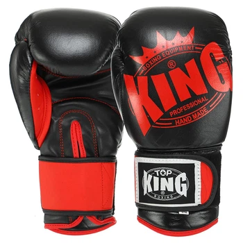 Перчатки для бокса кожаные на липучке Top King Boxing 0363 14 унций Black-Red