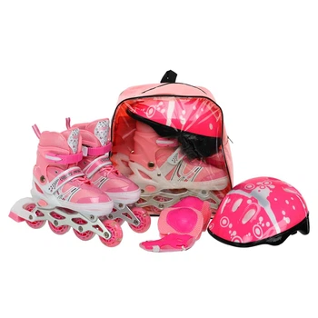 Роликовые коньки раздвижные с защитой и шлемом Power Supers 9456 размер 31-34 Pink-White