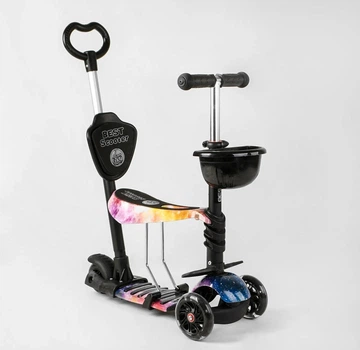 Самокат 5в1 Best Scooter 16102. Абстракция, 3 PU колеса с подсветкой. Белый