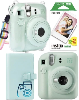Подарочный Набор Fujifilm INSTAX Mini 12 Mint Green Зеленый Фотокамера моментальной печати / Картриджи - 20 фото / Чехол прозрачный / Альбом 96 фото + Подарочная упаковка