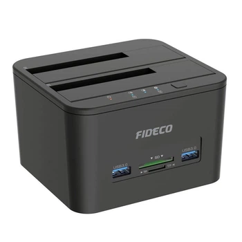 Док-станція клонувальник Fideco для двох HDD 2.5"/3.5" SATA/SSD 2xUSB 3.0 + SD/TF (FDS1SA2SA2PB 6341) Чорна