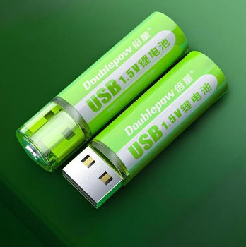 Комплект 2 шт. литиевых аккумуляторов (батареек) Doublepow AA 1800 mWh Li-ion 1.5 V с возможностью USB-зарядки (II) 21185 2ф