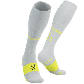 Гольфы компрессионные для бега Compressport Full Socks Oxygen, White/Safe Yellow, T4 (45-48)