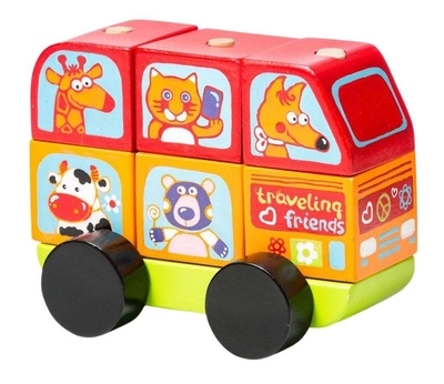 Drewniany samochód Cubika Mini-bus Szczęśliwe zwierzątka LM-10 7 części (4823056513197)