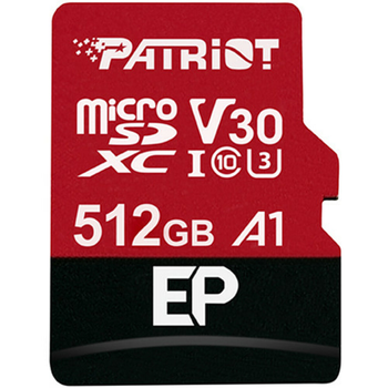 Карта памяти Patriot microSDXC EP Ser 512GB 10 UHS-I A1 W-80MB/s R-100MB/s +SD адаптер PEF512GEP31MCX