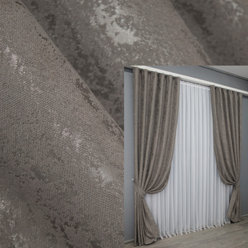 Комплект готових штор VR-Textil Льон мармур Pavliani № 1373ш 150х270 см 2 шт Коричнево-сірий (33-0221)