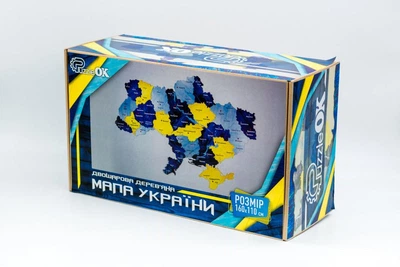 Деревянная карта Украины сине-желтая PuzzleOK на стену, размер 1600*1100 мм, 43 детали