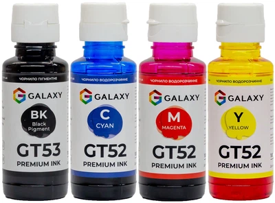 Комплект чернил Galaxy GT52/GT53 для HP InkTank/SmartTank (BP/C/M/Y) 4x100ml (GAL-H52-4x100)