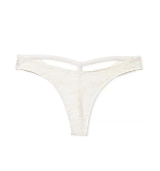 Жіночі трусики камінці стрази Victoria's Secret Shine Chain Strap Cutout-Back Lace Thong Panty L білі молочні coconut white