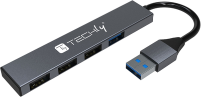USB hub Techly USB Type-A 4-portowy Srebrny (8059018365955)