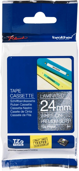 Термотрансферні етикетки Brother TZEPR955 Tape cassettes Premium 24 мм Silver/White (TZEPR955)