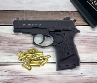 Стартовый шумовой пистолет Stalker 2914 UK Black +20 шт холостых патронов (9 мм)