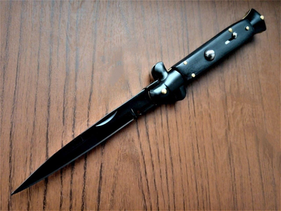 Нож выкидной Черный (на кнопке) стилет (итальянский дизайн) K