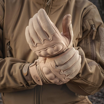 Стрілецькі тактичні рукавички з інтегрованим захистом кістячок та липучкою на зап'ястя M-Tac Assault Tactical Mk.5 KHAKI (Хакі) Розмір L