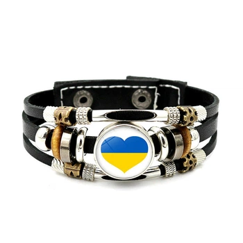 Браслет на руку патриотический с сердцем на кнопках 17,5-20,5 см чёрний