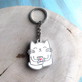 Деревянный брелок Craft Pins Котик с кофе (CU-00957)