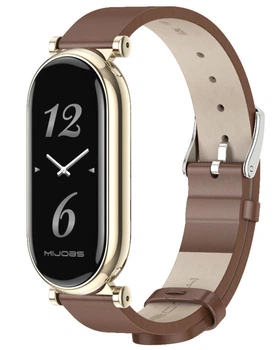 Ремінець шкіряний з металевим корпусом Mi Jobs Elegance GT для фітнес браслета Xiaomi Mi Band 3/4/5/6 коричневий + Old Gold (mrk3813)