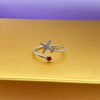 Кольцо Серебряное Звезда Red