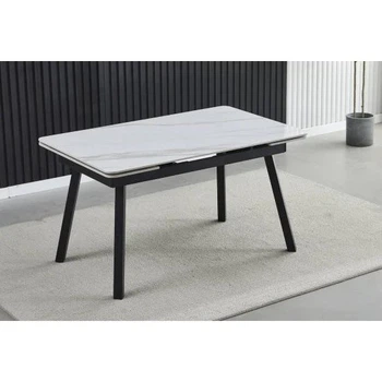 Стіл обідній розкладний MADRID CERAMIC 120(180)*85 білий глянець / чорний каркас