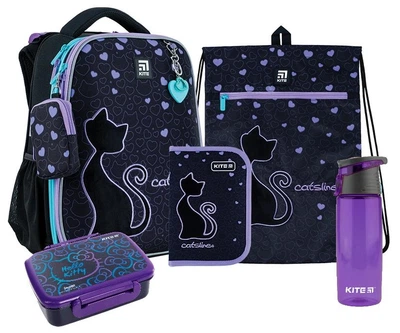 Школьный набор Kite Catsline рюкзак + пенал + сумка + бутылка + ланчбокс (SET_K24-531M-1)