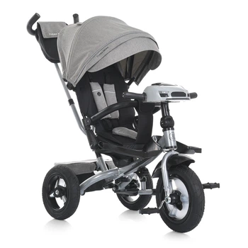 Велосипед-коляска с родительской ручкой TURBO TRIKE MT 1007-8 поворотное сиденье, надувные колеса, Светло-серый