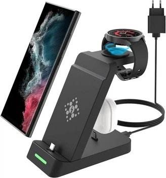 Станция быстрой беспроводной зарядки 3 в 1, док-станция для Samsung/Galaxy Watch/ Bluetooth Earbuds Type-C