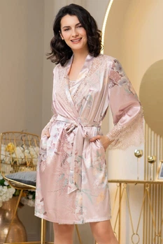 Домашний шелковый халат Mia-Amore 3723 2XL/3XL Пудра